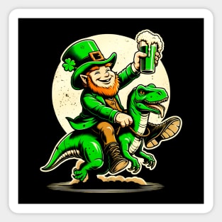 Irish Fantasy: Leprechaun Astride T-Rex Celebration Shirt for St. Patrick's Sticker